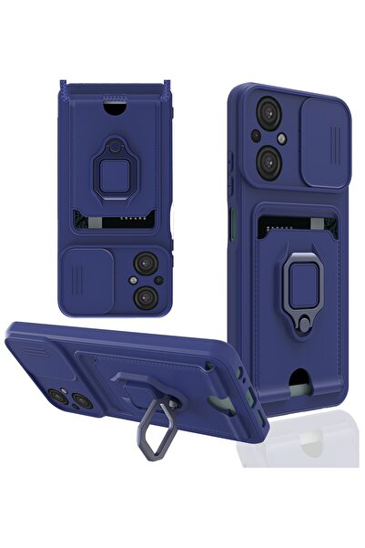 NewFace جراب Xiaomi Poco M5 مع بطاقة عمل زوما وحلقة سيليكون - أزرق داكن 144036