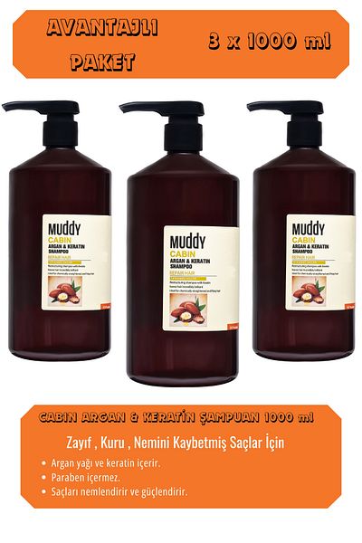 Muddy Mild Kuri Lost Moisture Cabin shampoo - Argon and Keratin 1000ml x 3
