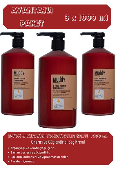 Muddy Repairing B-tox&keratin Repair Conditioner 1000 ml x 3