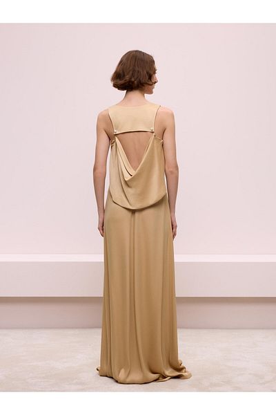 BAQA Beige Color Pearl Detailed Dress