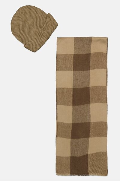 Levi's Men 2 Pieces Plaid And Scarf Set, Khaki