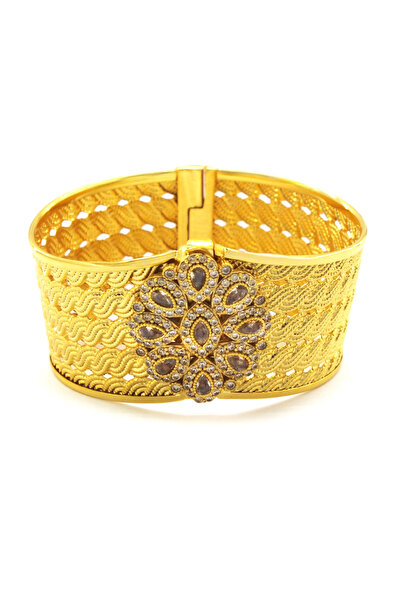 FerizZ 22 Ayar Altın Kaplama Zirkon Taşlı 5 Sıra Örgü Model Trabzon Kelepçe B...