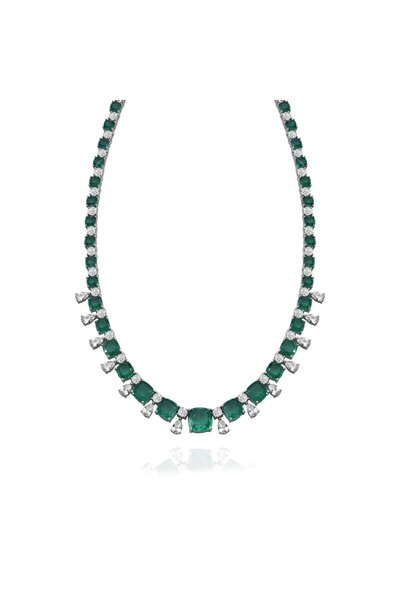 Si Jewels BEYAZ YEŞİL TAŞLI SÜZME GERDANLIK KOLYE