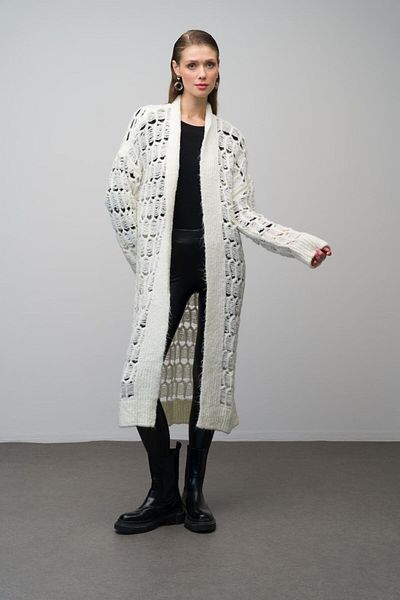 Olcay Ecru 8246 Prolamované Uzuın Knitwear Cardigan