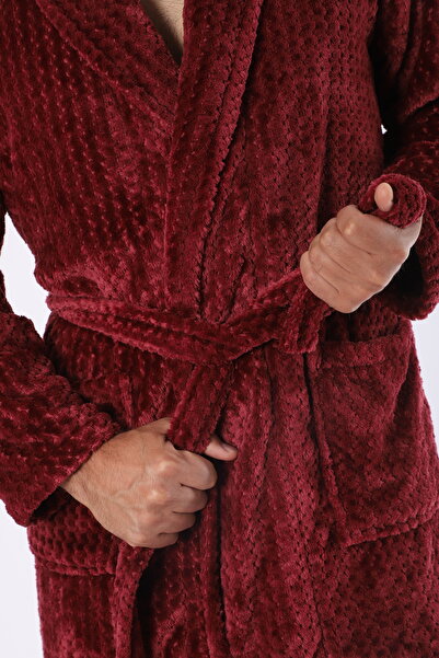 MEYHOME Wellsoft Şalyaka Unisex Claret Red Peignoir (μοτίβο ζιγκ-ζαγκ)
