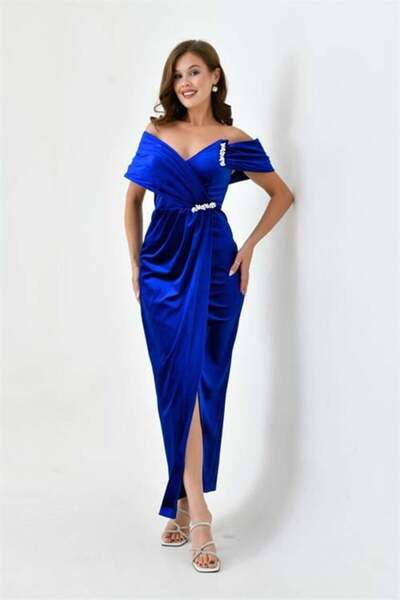 Dipmoda γυναικείο βραδινό φόρεμα Βελούδο με πέτρες και λεπτομέρειες με σχισμή...