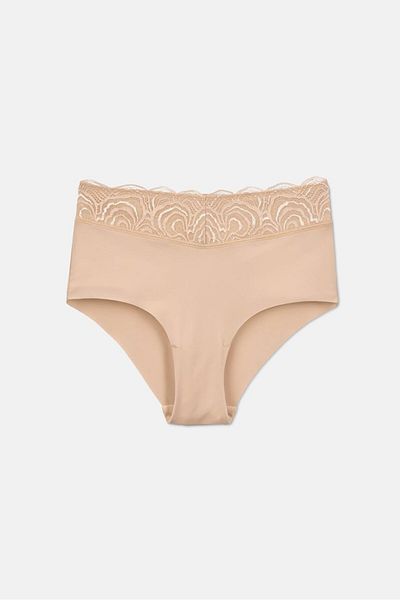 Tchibo Women Lace Detail High Waist Panty, Beige