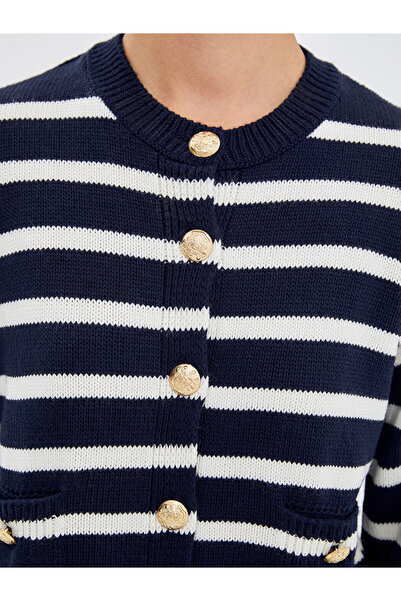 LC Waikiki Csíkos nyakú, hosszú ujjú női kötöttáru kardigán