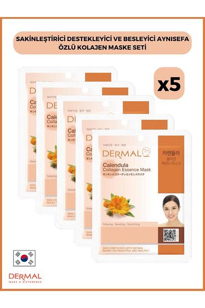 Dermal Calming, Supporting and Nourishing Calendula Extract Collagen Mask 23 Gr 5 Pieces