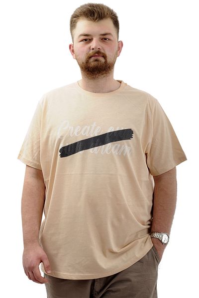 ModeXL Ανδρικό μπλουζάκι - Mode XL, Μεγάλο μέγεθος, εμπριμέ, βαμβακερό, λαιμόκοψη, CREATE U24079 Μπεζ