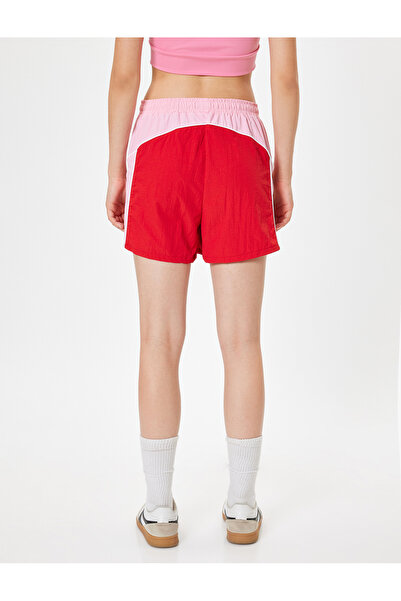 Koton Oversize Sports Shorts High Waist Ribbed Waist Lace up Color Block Pocket