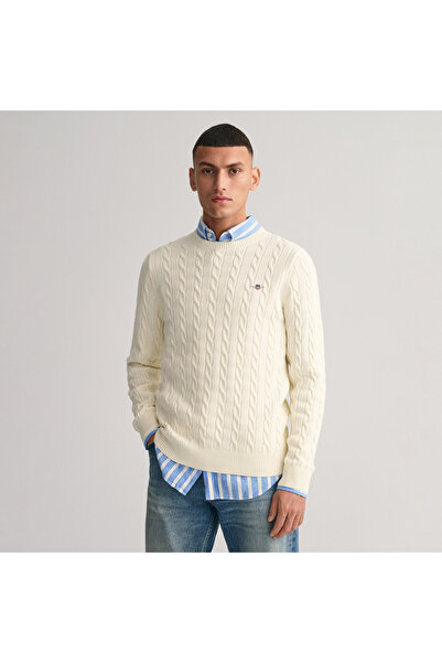 Gant Erkek Krem Regular Fit Bisiklet Yaka Örgü Kazak