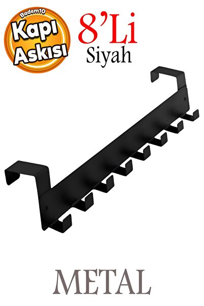 Badem10 Black Metal 8-Piece Hanging Clothes - Back Door Sink Apparatus
