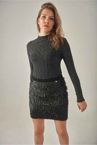 Blue Petrol Women's Ribbed Look Body Hugging Turtleneck Blouse-Sweater