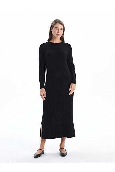 LC Waikiki Dámské úpletové šaty – výstřih, pevný dlouhý rukáv