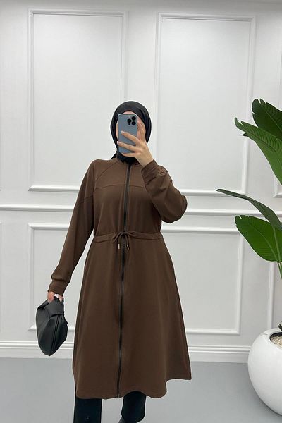 Pardesü Dünyası Zippered Long Cardigan Brown