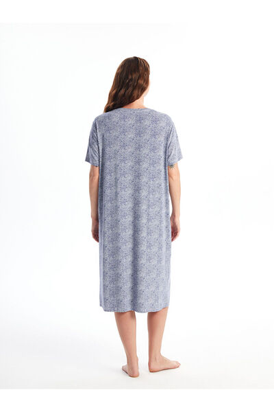 LC Waikiki Purple Crew Neck Patterned Short Sleeve Women's Nightdress