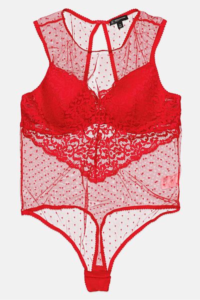 INC Women Sleeveless Sheer Bodysuit, Red