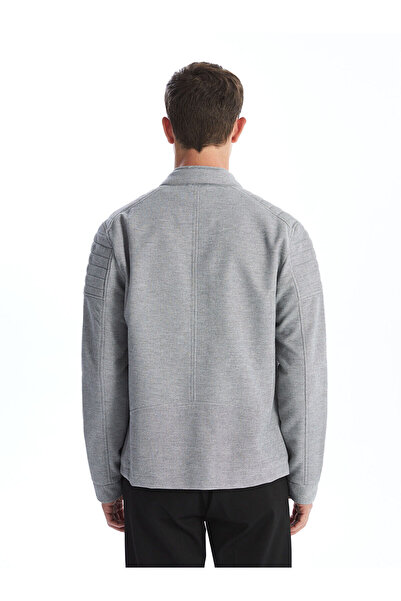 LC Waikiki Γκρι εφαρμοστό ανδρικό παλτό με γιακά Biker