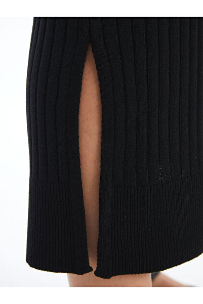 LC Waikiki Dámské úpletové šaty – výstřih, pevný dlouhý rukáv