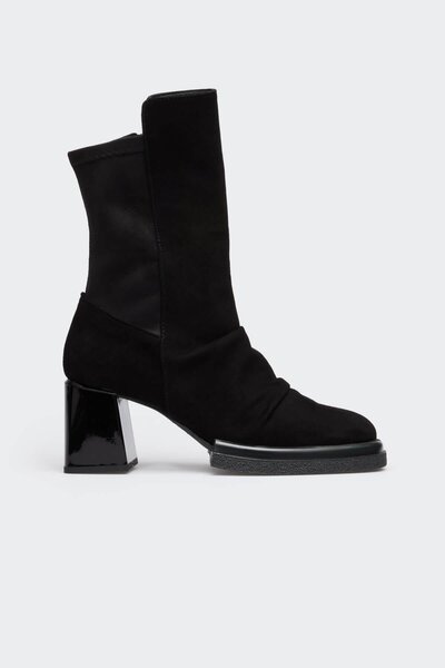 Favgi Sara Siyah Süet Siyah Süet Streç Kadın Bot