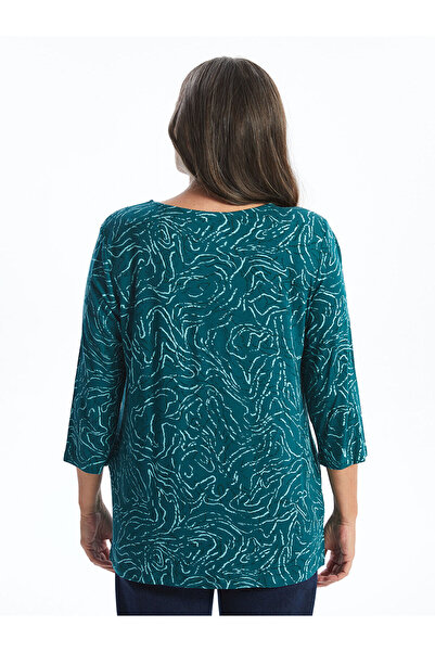 LC Waikiki Petrol Crew Neck Patterned Women's Blouse