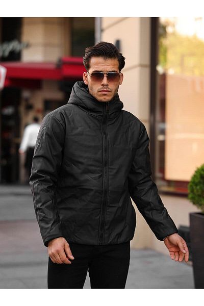 Valiberta Matte Leather Hooded Coat - Black