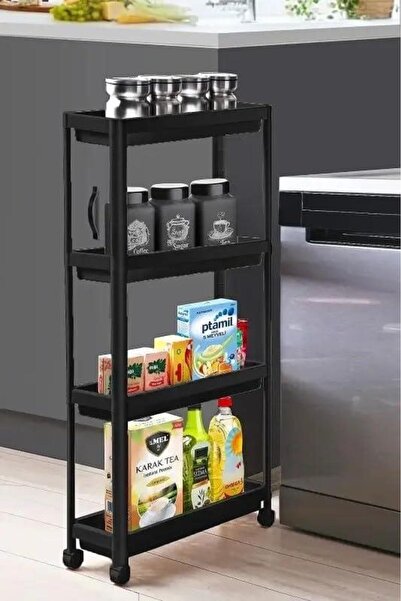 Genel Markalar 4 Katlı Tekerlekli Diktördgen Organizetör Raf Siyah