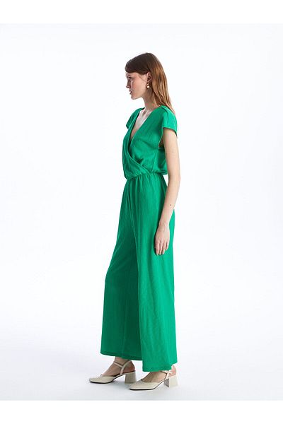 LC Waikiki Lcwk Double Breasted Collar Solid Short Sleeve Women's Jumpsuit