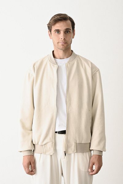 Valiberta Nubuck Lined Double Pocket Zippered Men's Jacket/Mont - Cream