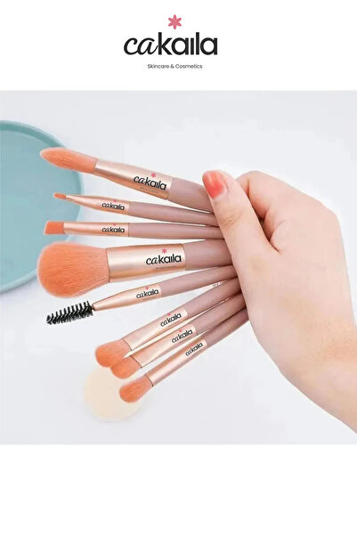 CAKAILA مجموعة فرش مكياج احترافية باللون الوردي مكونة من 8 قطع - صغيرة