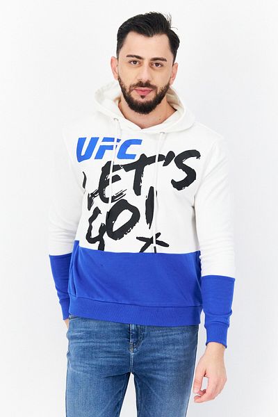 UFC Men Hooded Brand Logo Long Sleeve Sweatshirt, White