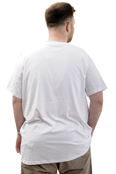 ModeXL Чоловіча біла футболка - велосипедна горловина, бавовняна, з принтом, NEW YORK U24081, великий розмір