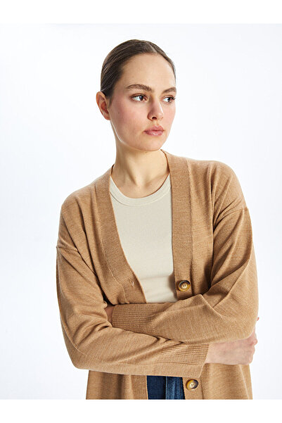 LC Waikiki Brown V-Neck Women's Knitwear Cardigan