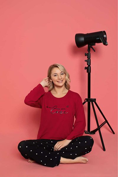 Temporium Women's Printed Patterned Long Sleeve Milan Fabric Bamboo Pajamas Set
