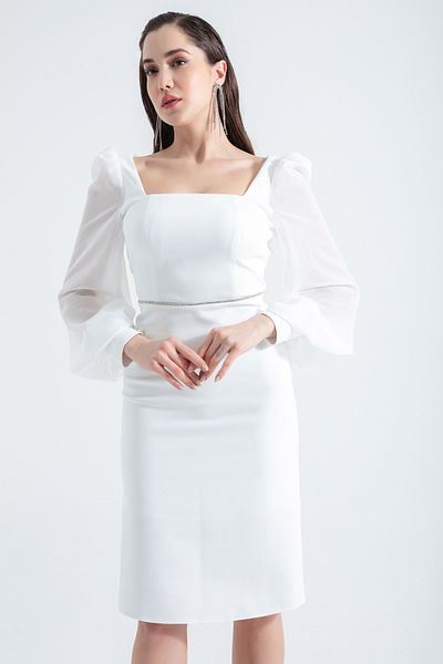 Lafaba Weißes Midi-Abendkleid für Damen