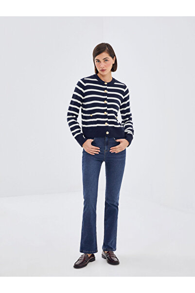 LC Waikiki Csíkos nyakú, hosszú ujjú női kötöttáru kardigán