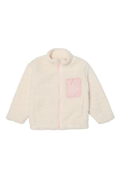 Miny Center Cream Colored Girls' Plush Cardigan - Mnt24K089
