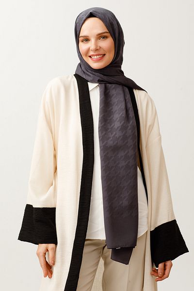 Mooncorn Μεταξένιο ζακάρ σάλι με μοτίβο Anthracite Houndstooth