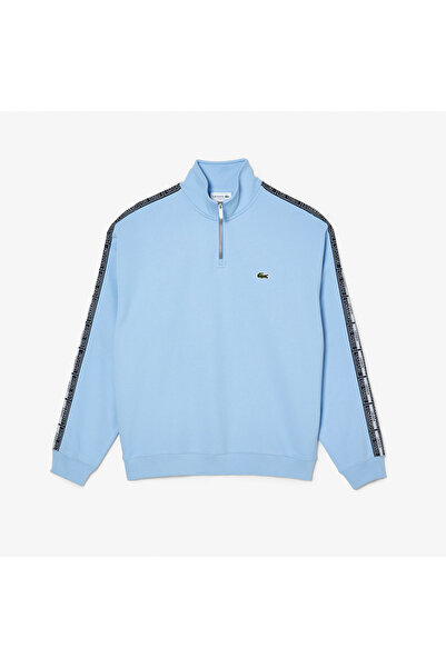 Lacoste Erkek Loose Fit Yarım Fermuarlı Baskılı Açık Mavi Sweatshirt
