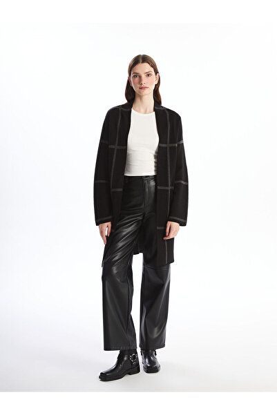 LC Waikiki Plaid Patterned Shawl Collar Women's Knitwear Cardigan - Long Sleeve