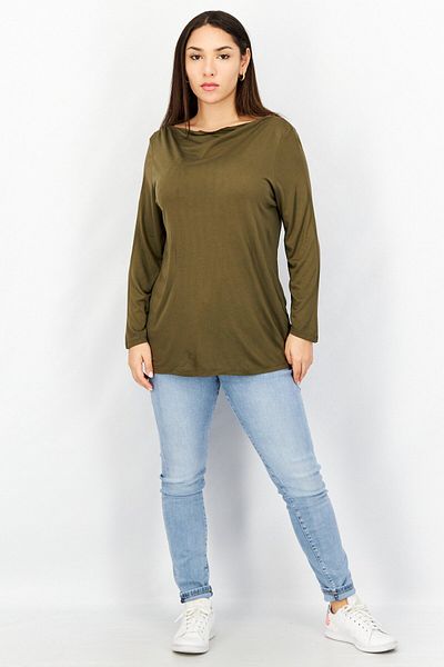 Esprit Women Bateau Neck Long Sleeve Plain Top, Olive