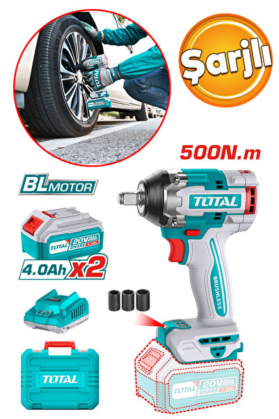 TOTAL Elektirikli Şarjlı Li-on 2 Batarya Darbeli Somun Sıkma Sökme Tabanca Araba Teker Lastik Bijon