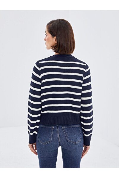 LC Waikiki Csíkos nyakú, hosszú ujjú női kötöttáru kardigán