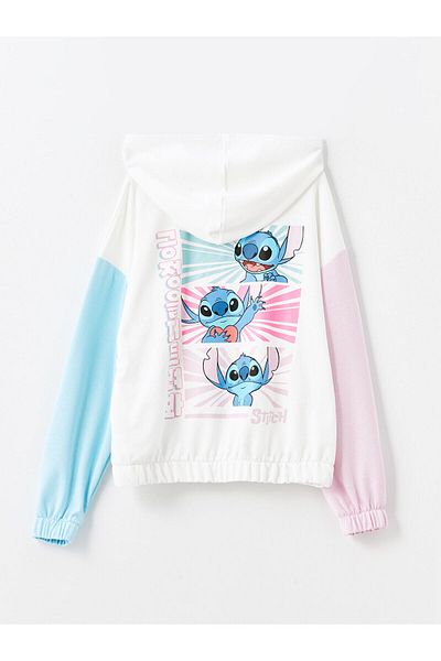 LC Waikiki Lcw Hooded Stitch Printed Girls' Zippered Sweatshirt