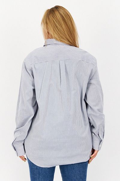 Esprit Women Button Down Collar Long Sleeves Stripe Casual Shirt, Blue