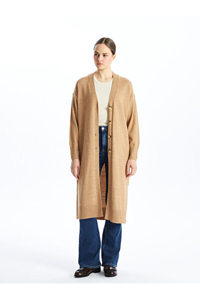 LC Waikiki Brown V-Neck Women's Knitwear Cardigan