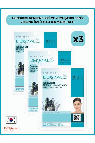 Dermal Seaweed Extract Collagen Mask - Purifying, Moisturizing and Softening, 23 Gr 3 Pieces