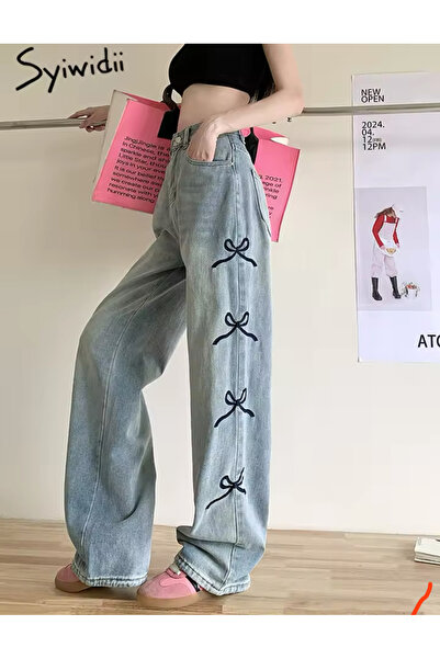 DEEFWEAR Y2k Trend Fiyonk Nakış Jean Pantolon