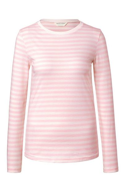 Tchibo Women Round Neck 3/4 Sleeves Stripe Blouse, Pink